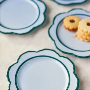 Anthropologie Lyla Green and blue Scalloped Edge side Plates set of 4